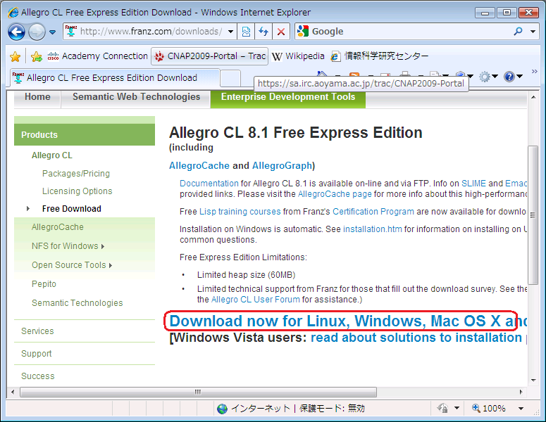 Allegro Common Lisp download page